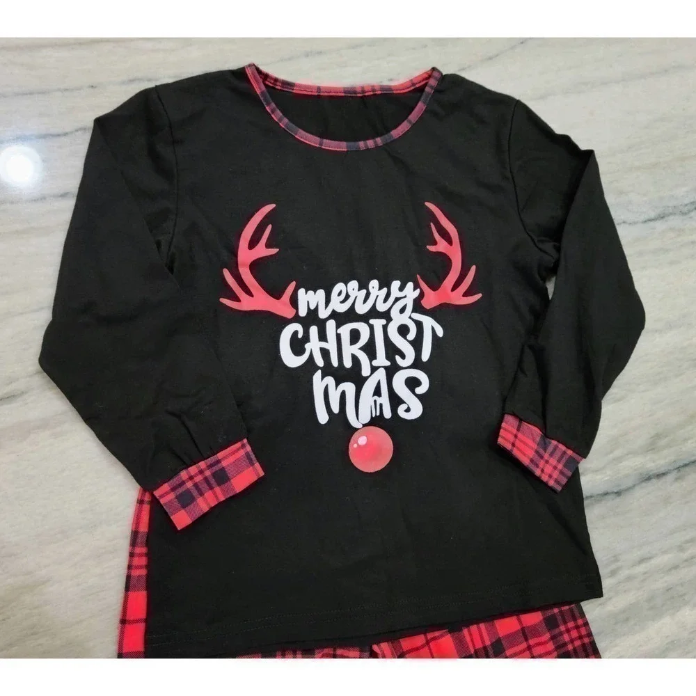 Kids Black Reindeer Christmas Pajama Set Size 4 6 NWT
